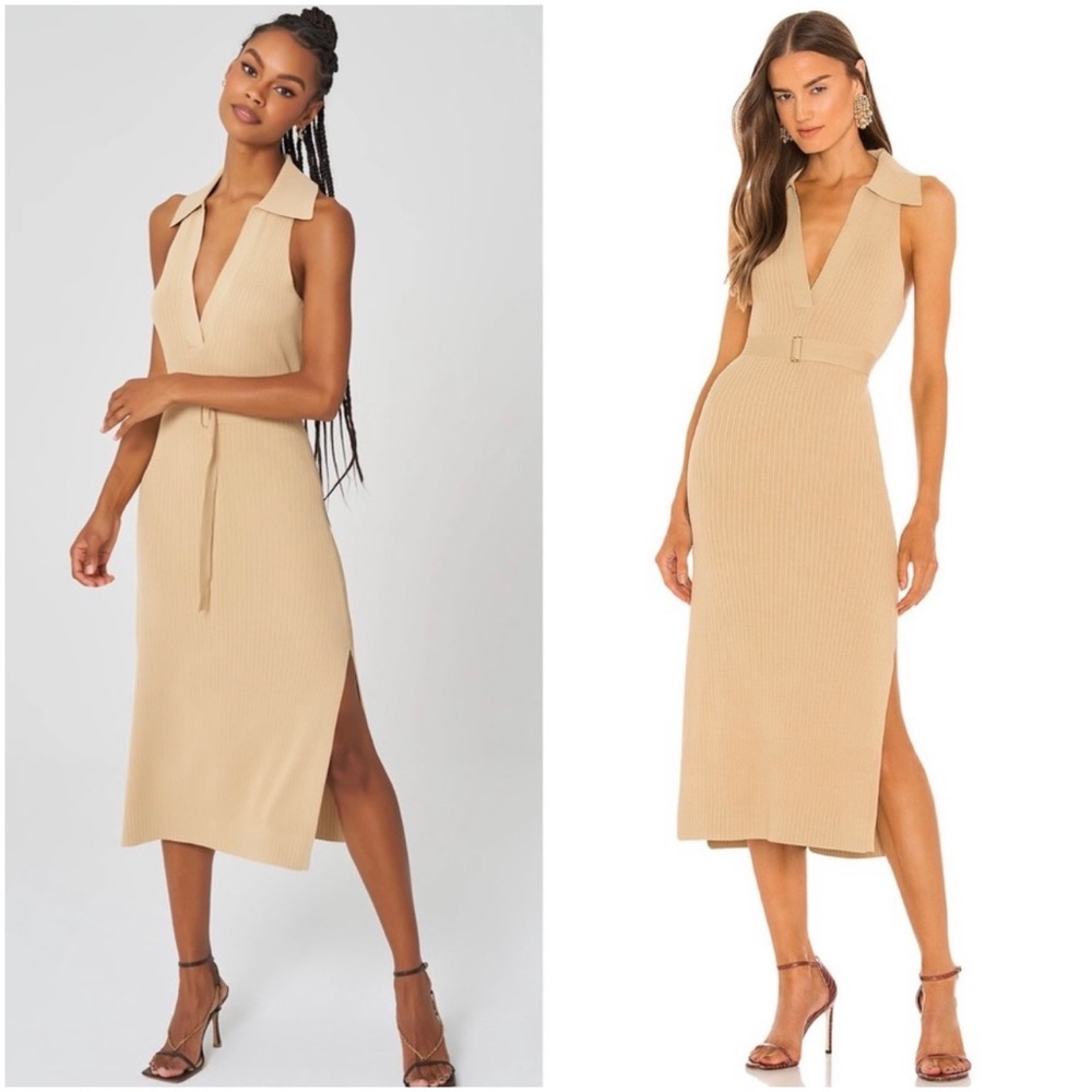 NICHOLAS Giuliana Rib Knit Belted Midi Dress